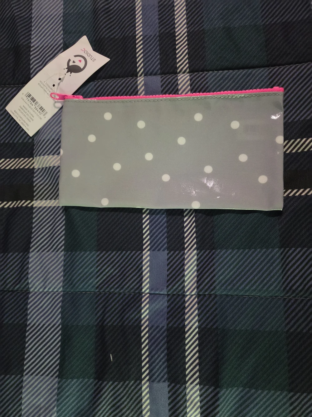 Studio C Gray Polka Dot Pencil Case with Pink Zipper